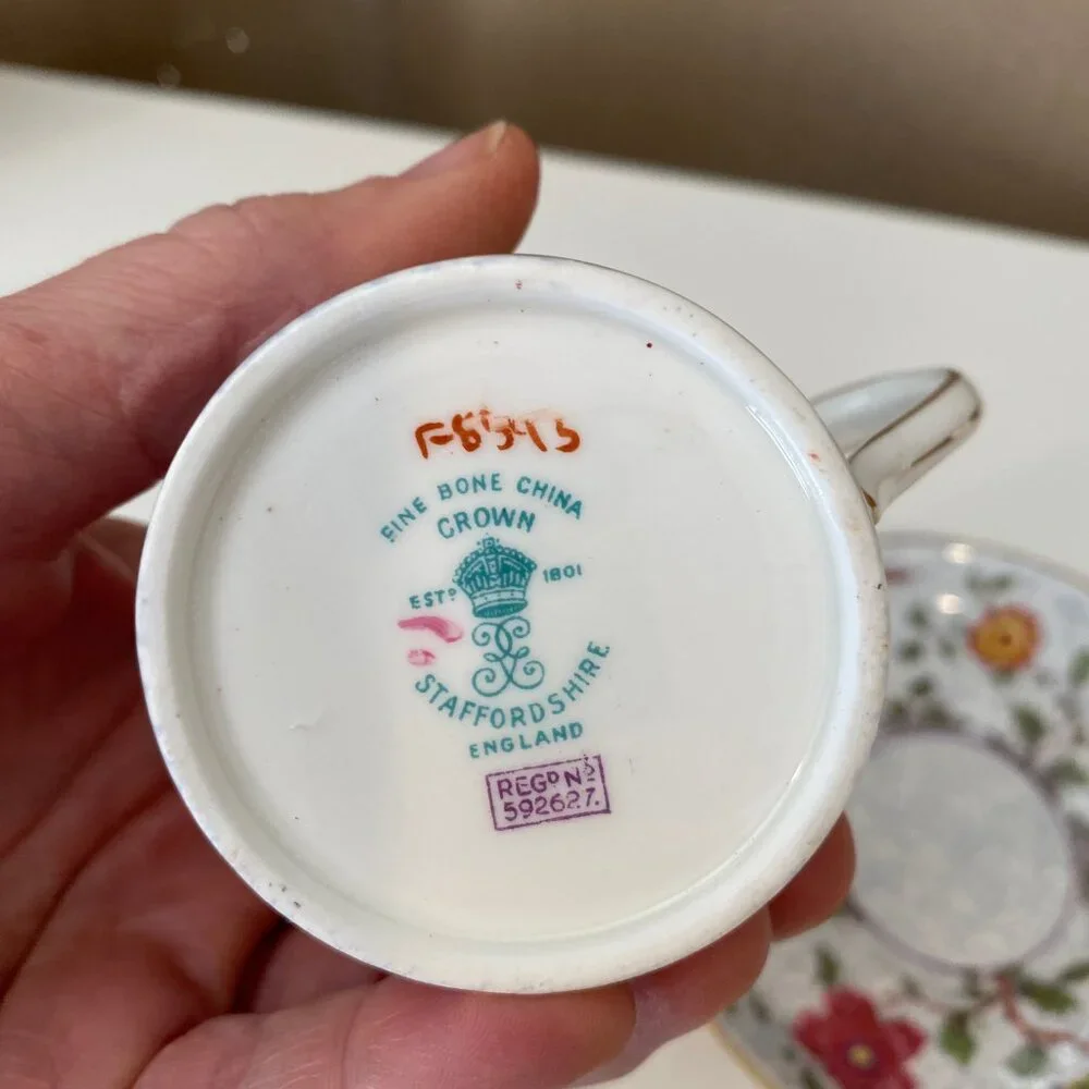 Crowne & Staffordshire Bird of Paradise Cup & Saucer Set Bone‎ China UK